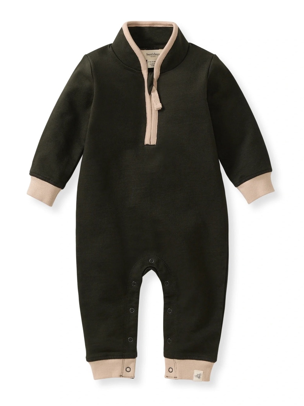 Burt's Bees Baby Olive Green One-Piece with Cream Trim